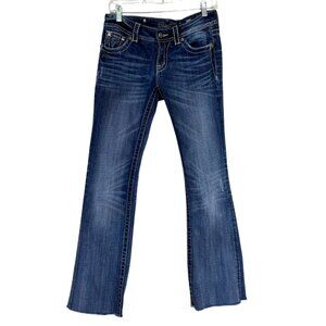 Miss Me Womens Bootcut Jeans Distressed Frayed Hem Blue Denim Low-Rise Size 28